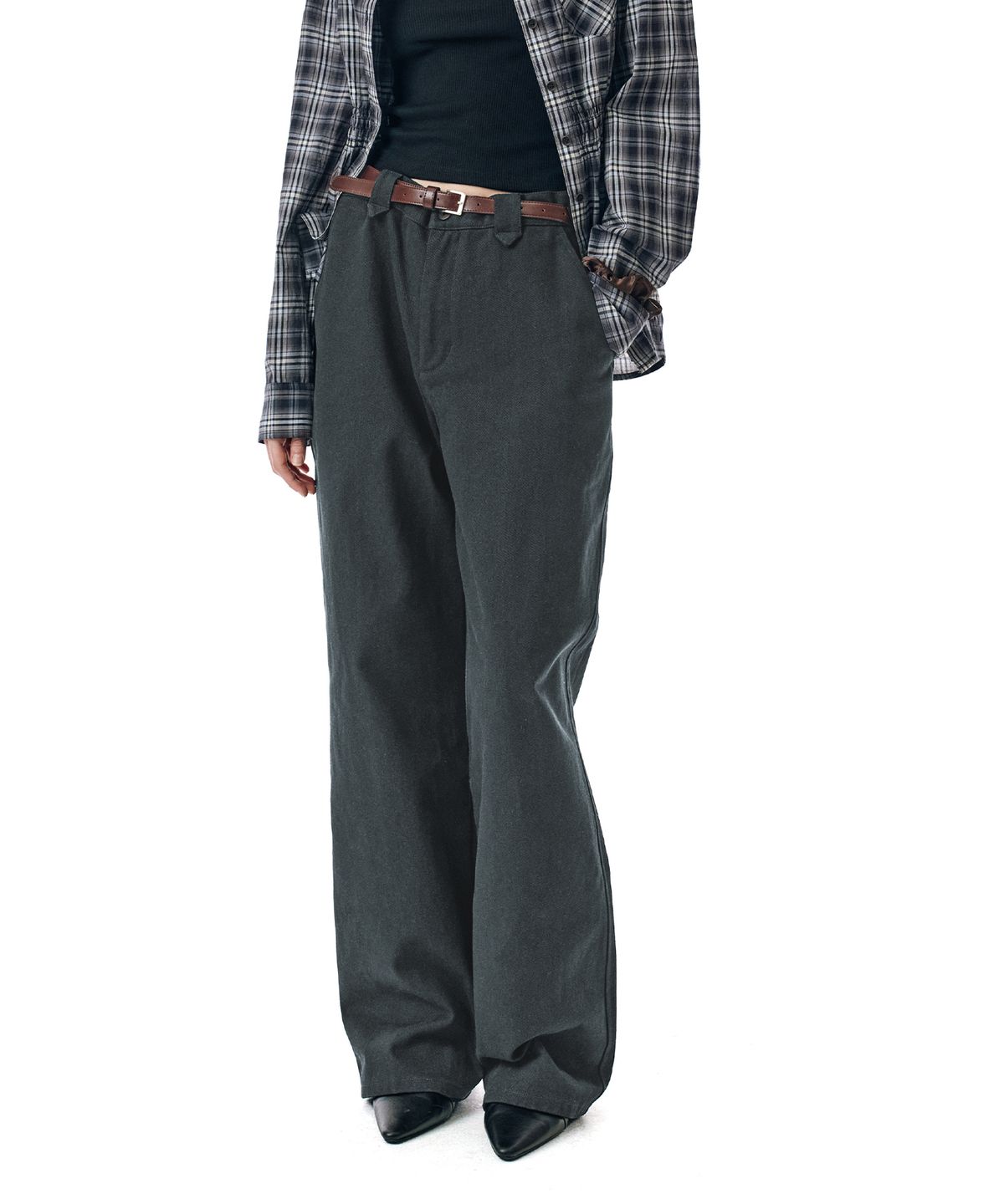 세컨모놀로그(SECONDMONO) Semi Wide Twill Cotton Chino Pants [CHARCOAL]_SEPT051CHARCOAL
