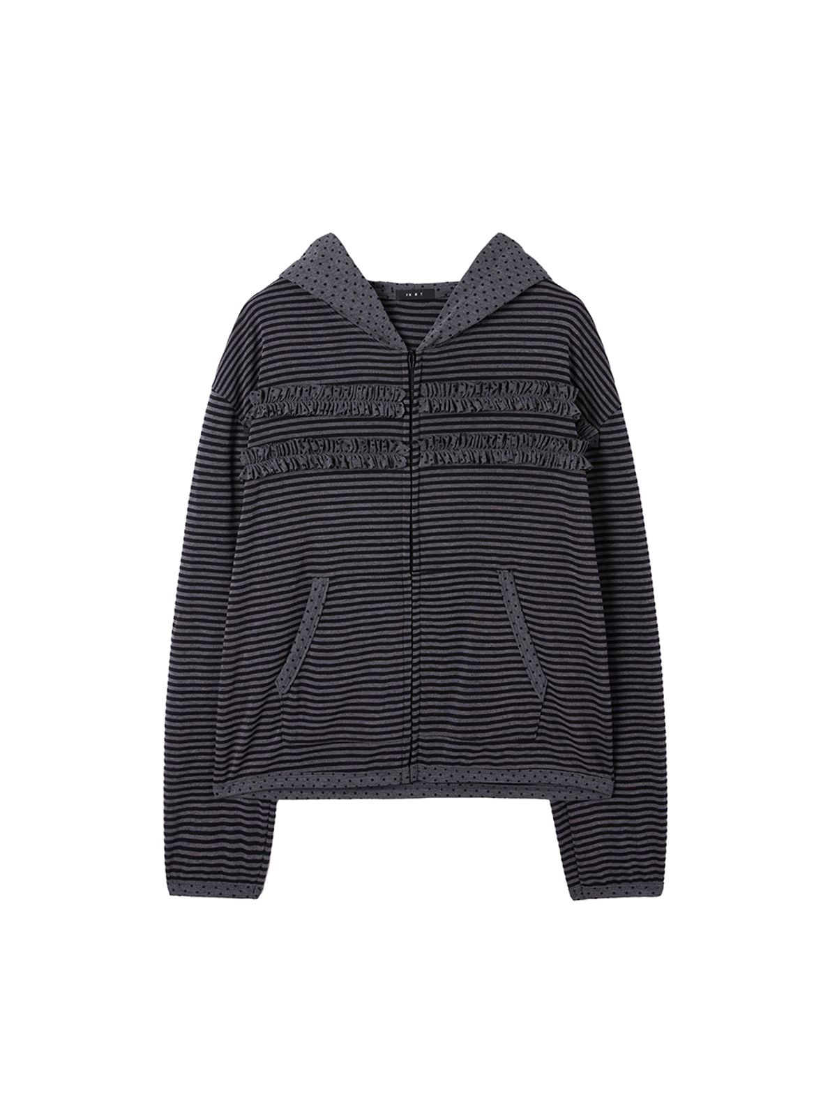바니쉬먼트(VANISHMENT) Ruffle point zip-up hoodie_charcoal