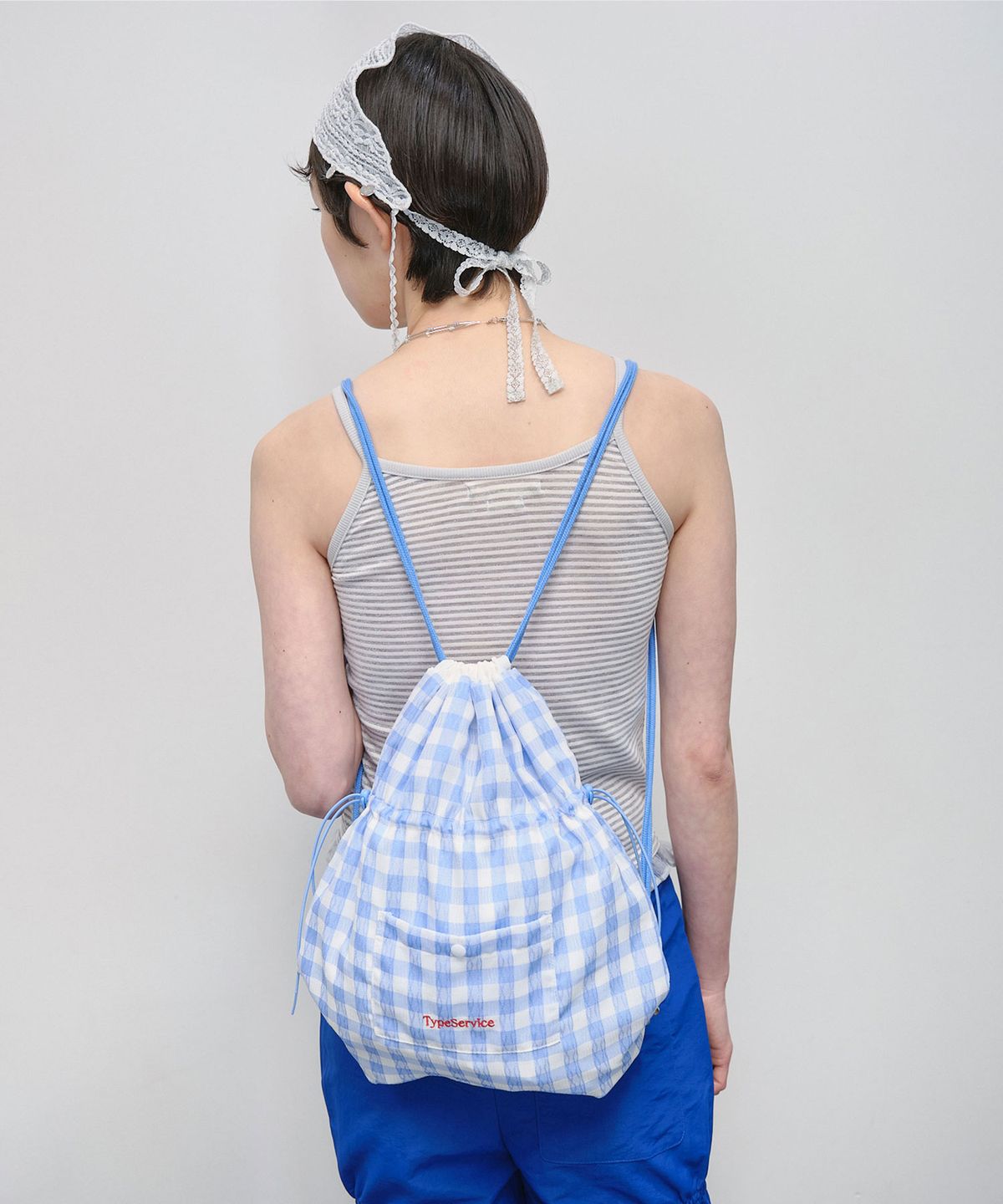 타입서비스(TYPESERVICE) Checkered Button Pocket Bag [Sky Blue]