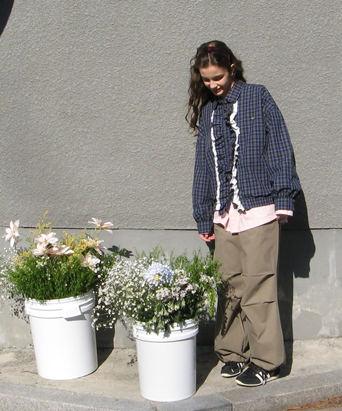 론론(RONRON) VINTAGE RUFFLE BLOUSON GREEN CHECK