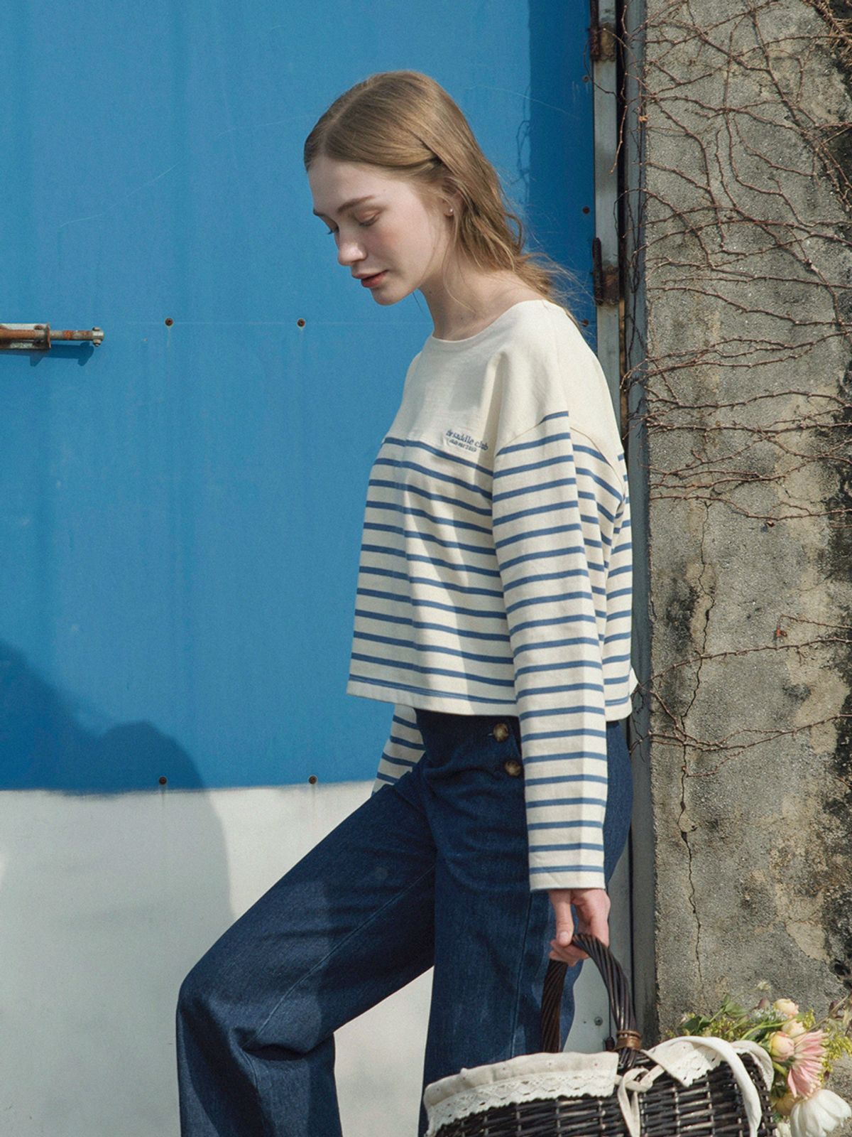 르니나(LENINA) MELIA crop stripe T-shirt_BLUE