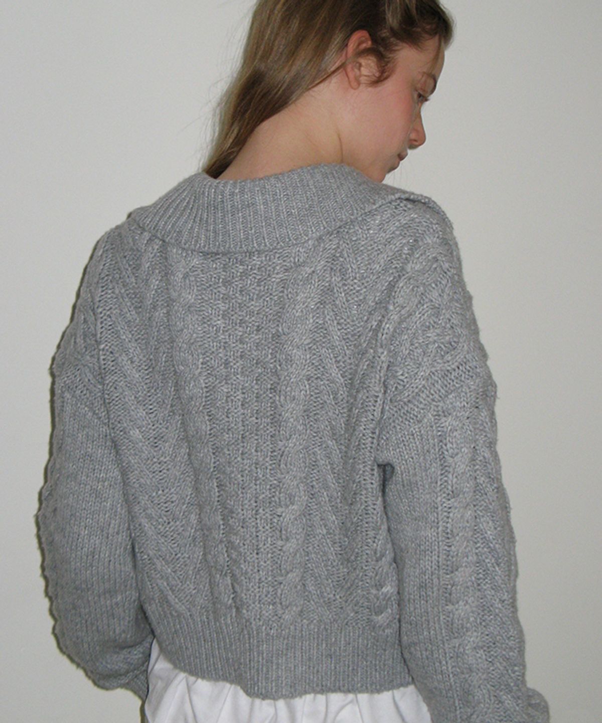론론(RONRON) COZY TOGGLE FISHERMAN KNIT CARDIGAN GREY