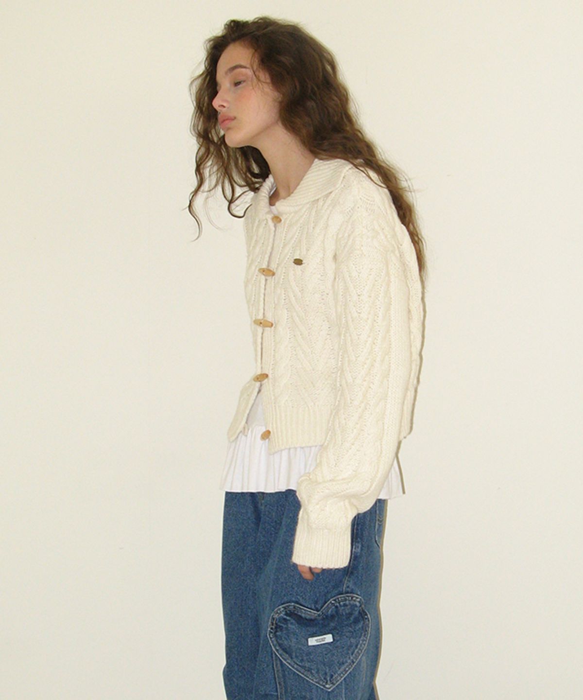론론(RONRON) COZY TOGGLE FISHERMAN KNIT CARDIGAN IVORY