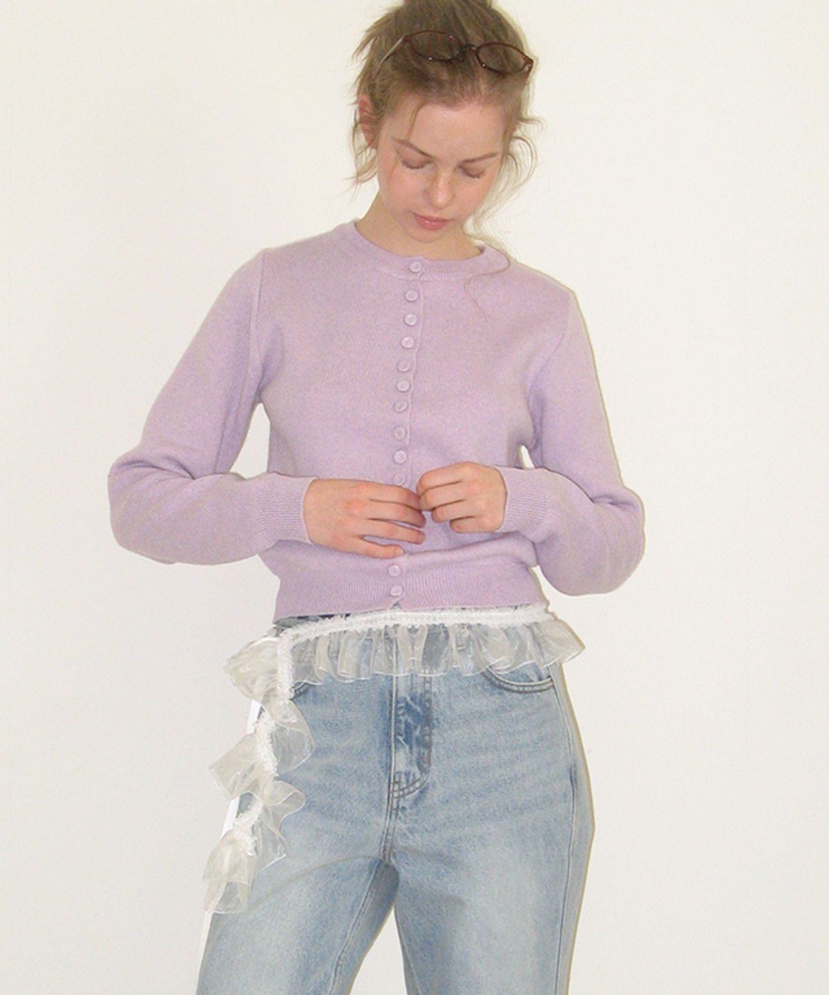 론론(RONRON) BUTTON UP KNIT CARDIGAN SOFT PURPLE
