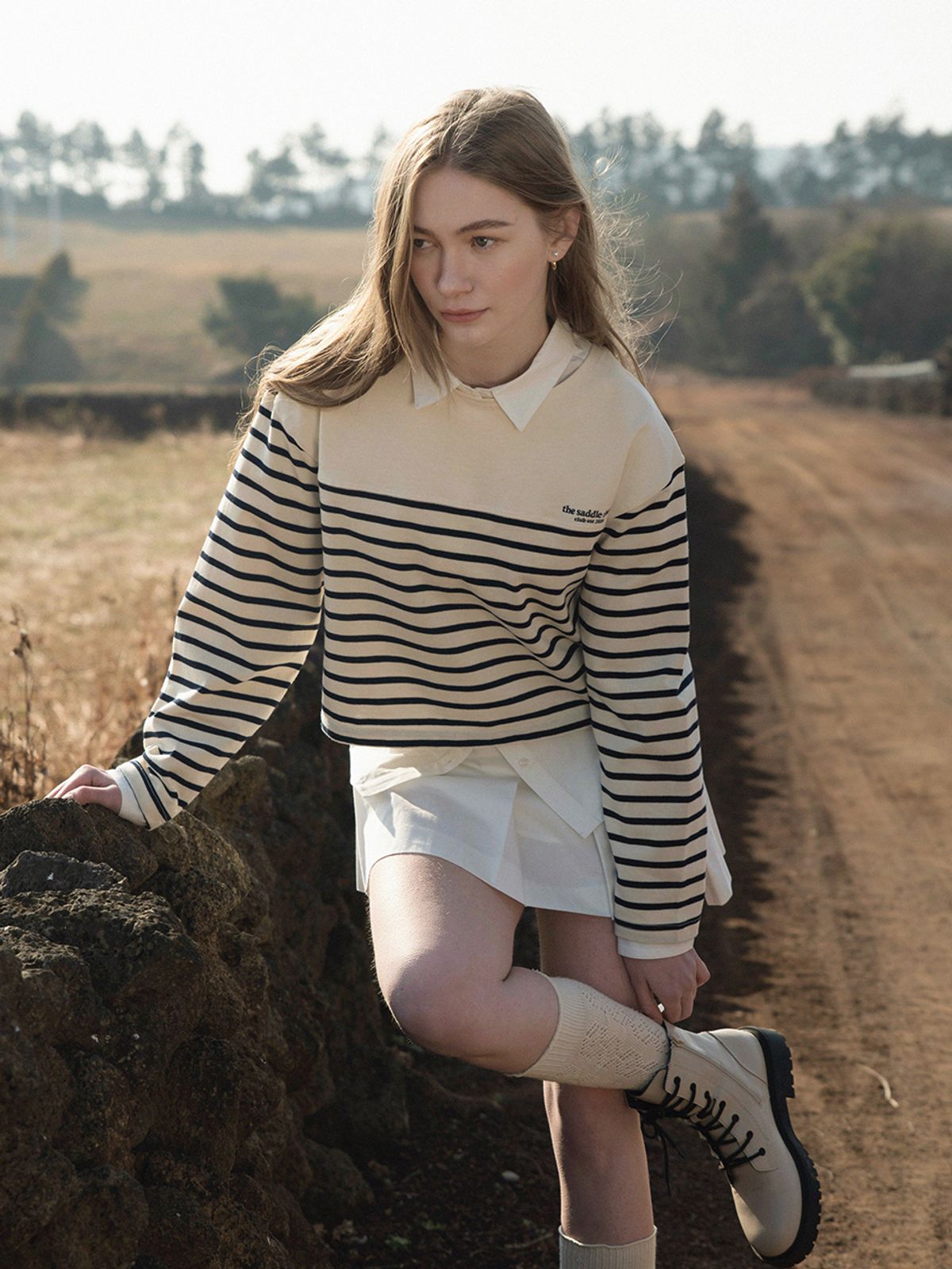 르니나(LENINA) MELIA crop stripe T-shirt_BLACK