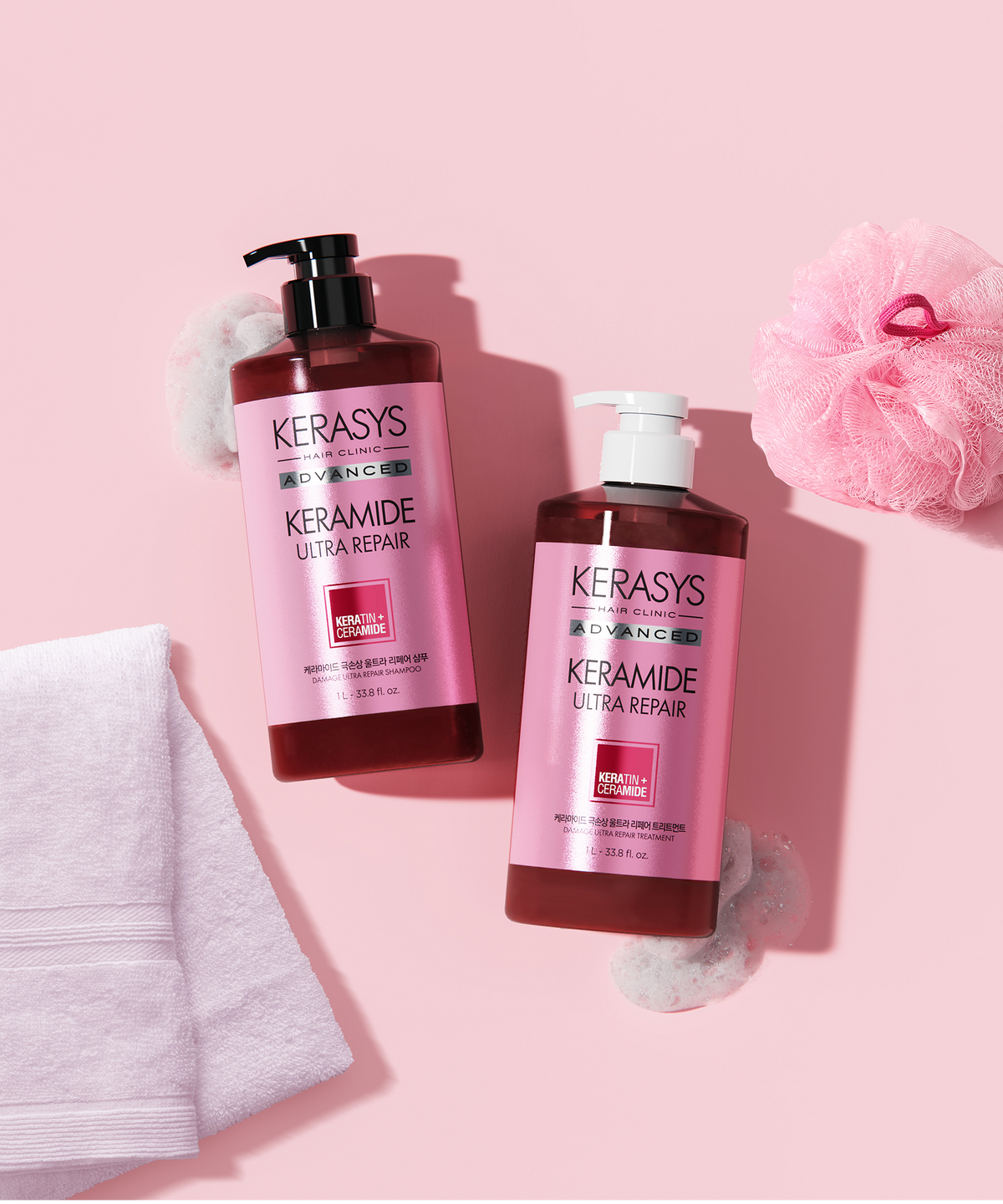 케라시스(KERASYS) 케라마이드 극손상 울트라 샴푸 + 트리트먼트 1L + 샴푸 180ML 추가증정 구성