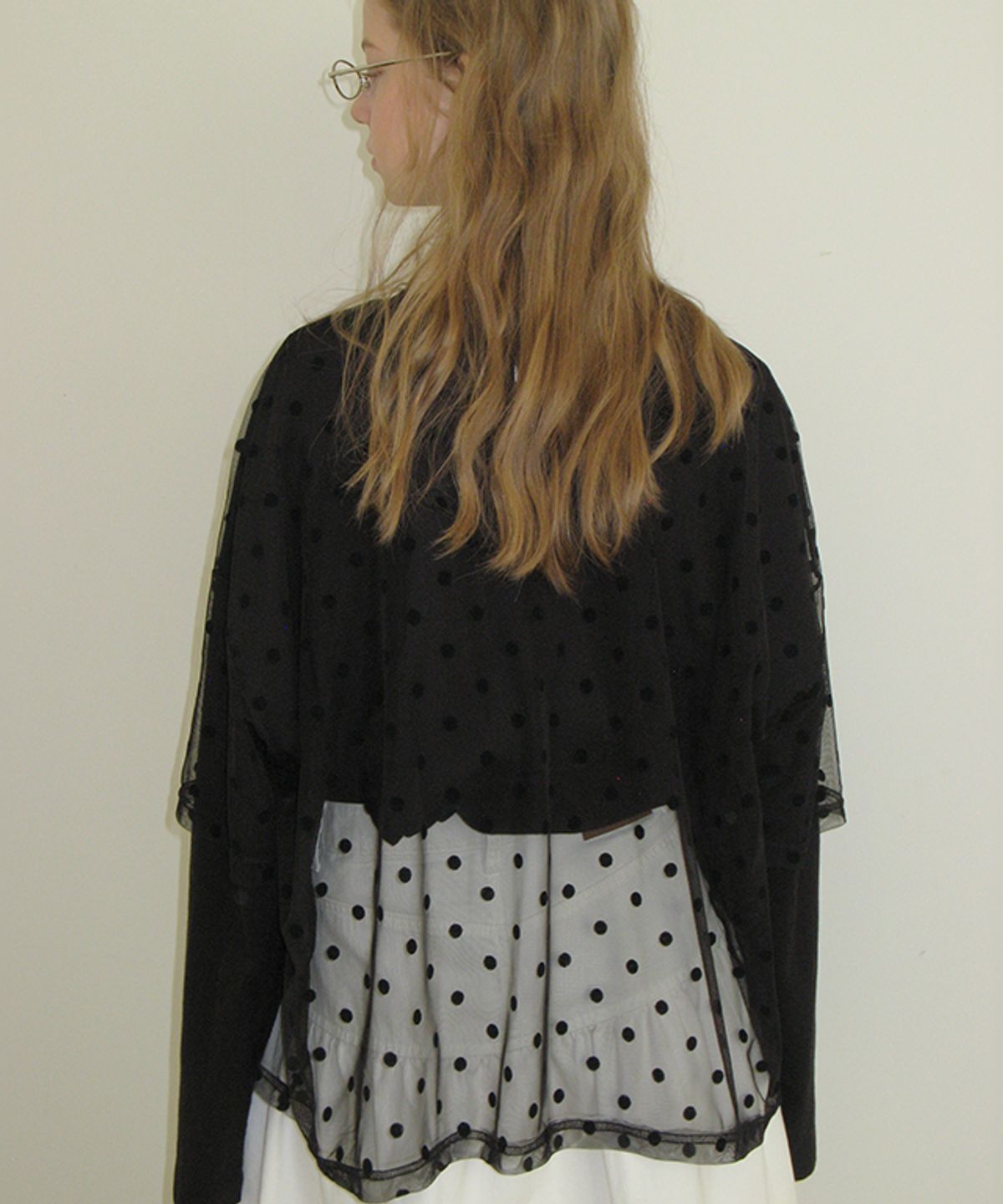 론론(RONRON) DOT SHEER LAYERED LONG SLEEVE BLACK