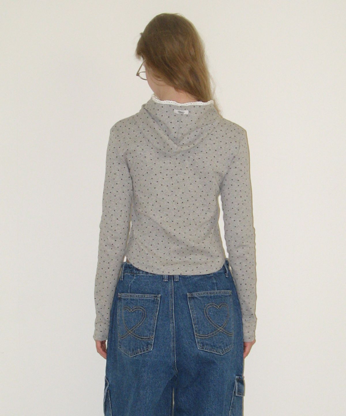 론론(RONRON) LACE HOODIE SLIM LONG SLEEVE GREY STAR