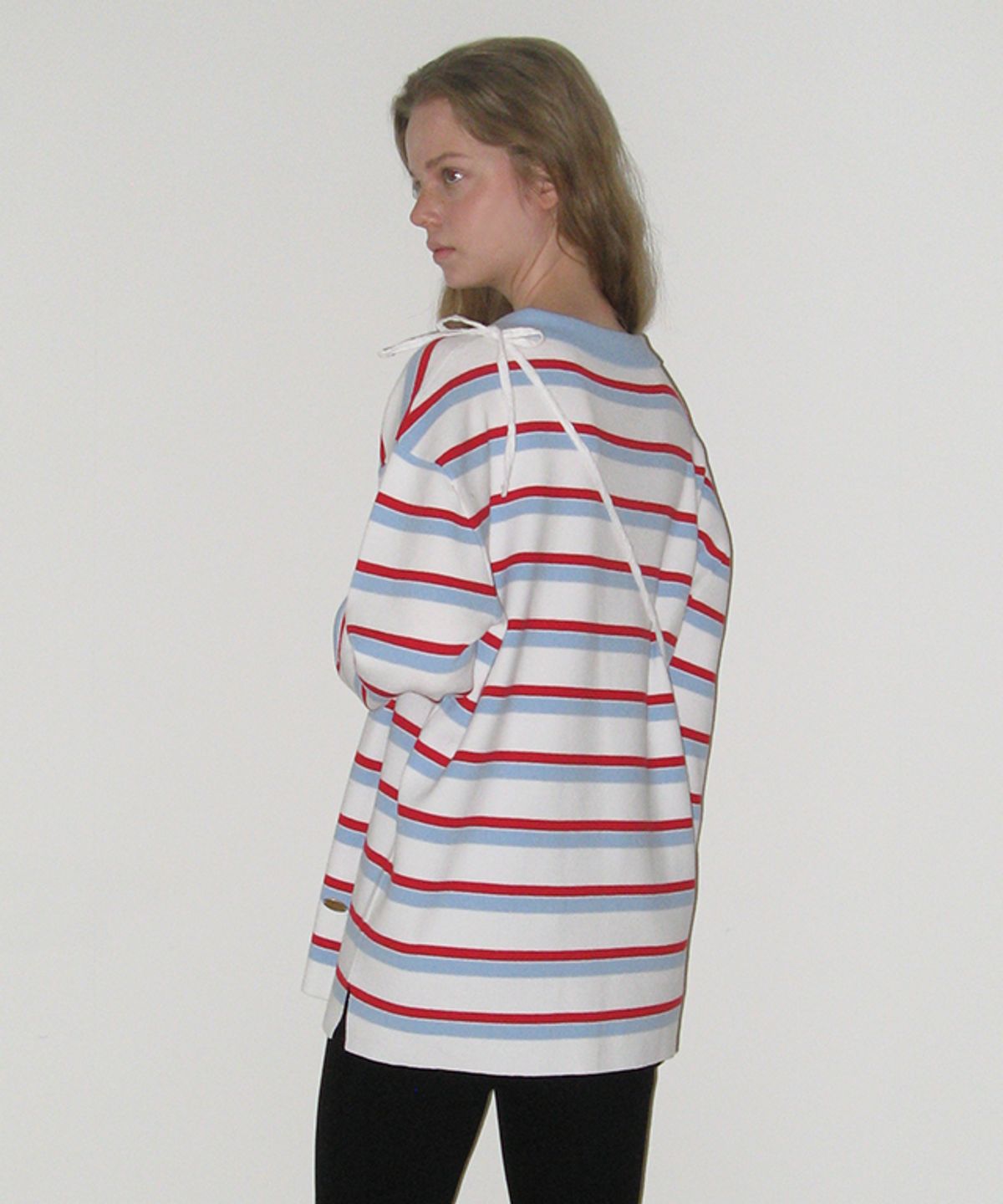 론론(RONRON) RUGBY COLLAR LOOSE FIT LONG SLEEVE KNIT WHITE RED STRIPE