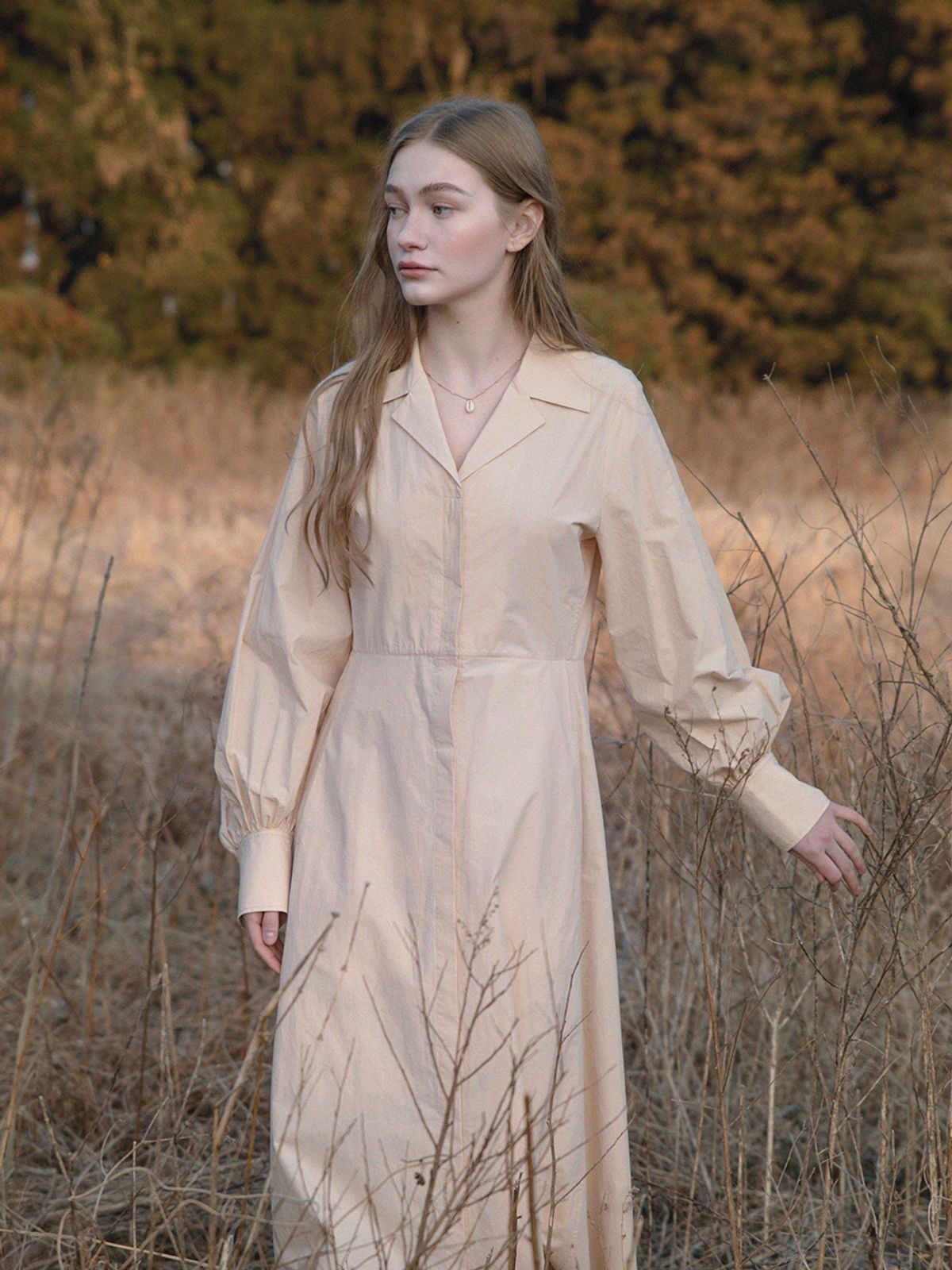 르니나(LENINA) LORA cotton shirt dress_APRICOT BEIGE