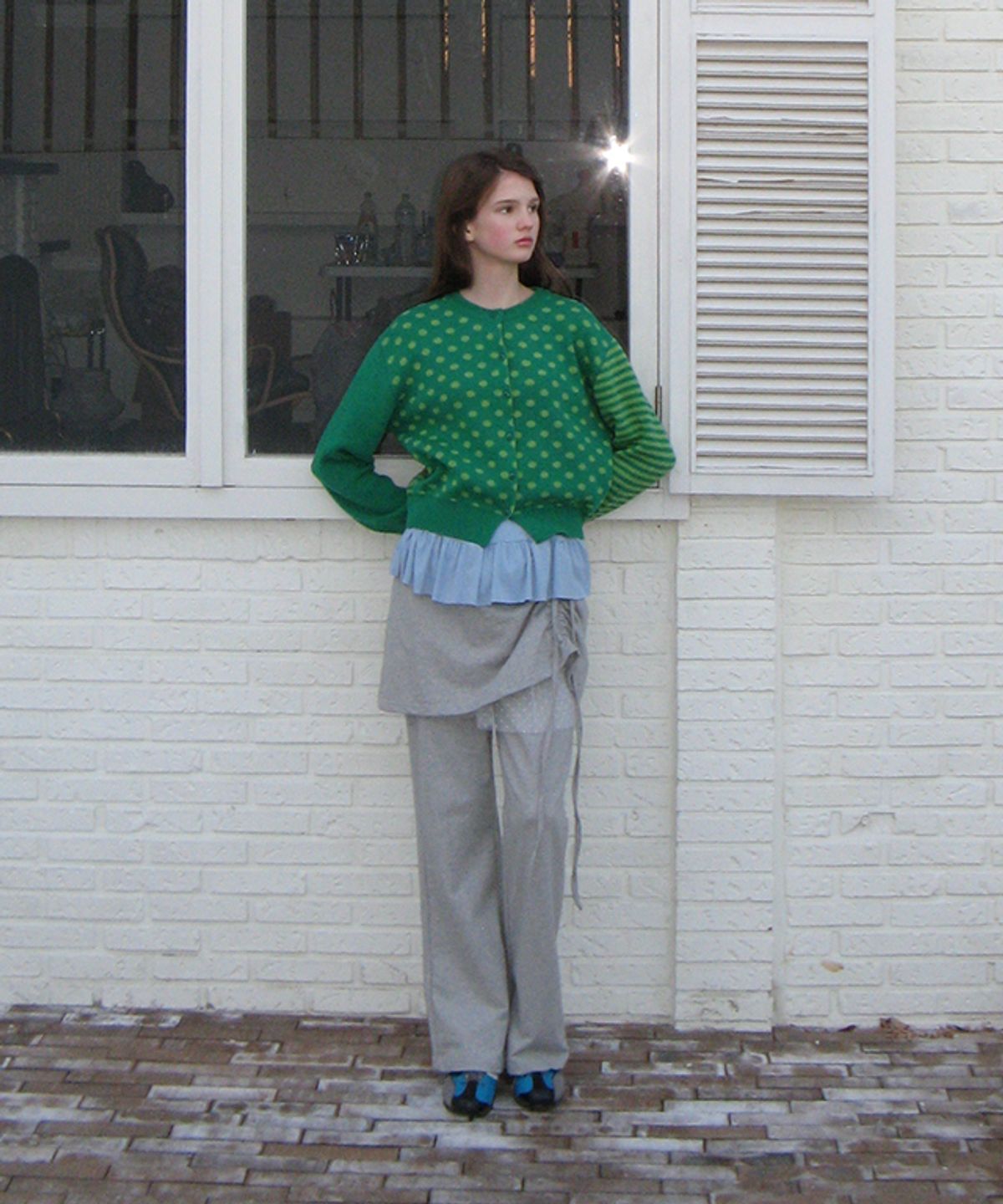 론론(RONRON) DOT SHEER LAYERED BOOTSCUT PANTSKIRT GREY