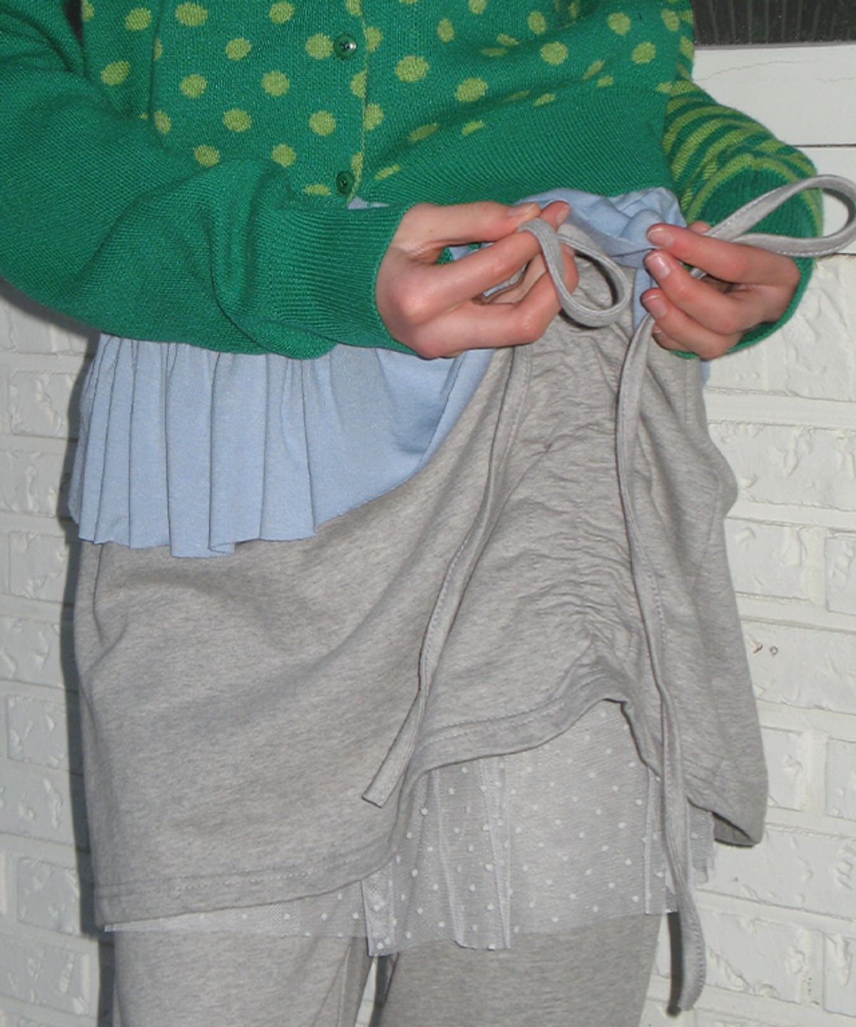 론론(RONRON) DOT SHEER LAYERED BOOTSCUT PANTSKIRT GREY