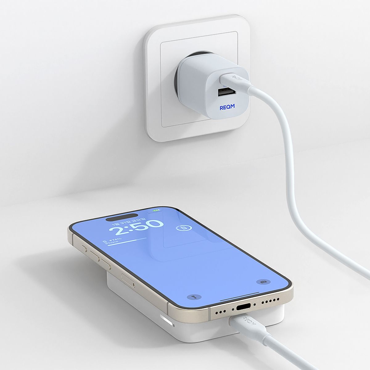 리큐엠(REQM) 맥세이프 고속 무선충전 5000mAh 보조배터리 듀얼 마그넷 QMP5