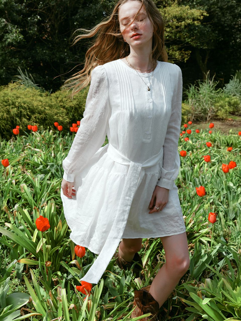 Lenina ♥ NAOMI pintuck shirring dress /追跡付 MUSINSA | LENINA NAOMI pintuck shirring dress_WHITE