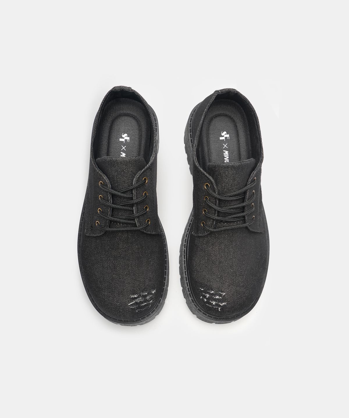 식스핏(6FT) [미누의코디 x 식스핏] BOLD TOE DERBY (DENIM) - BLACK