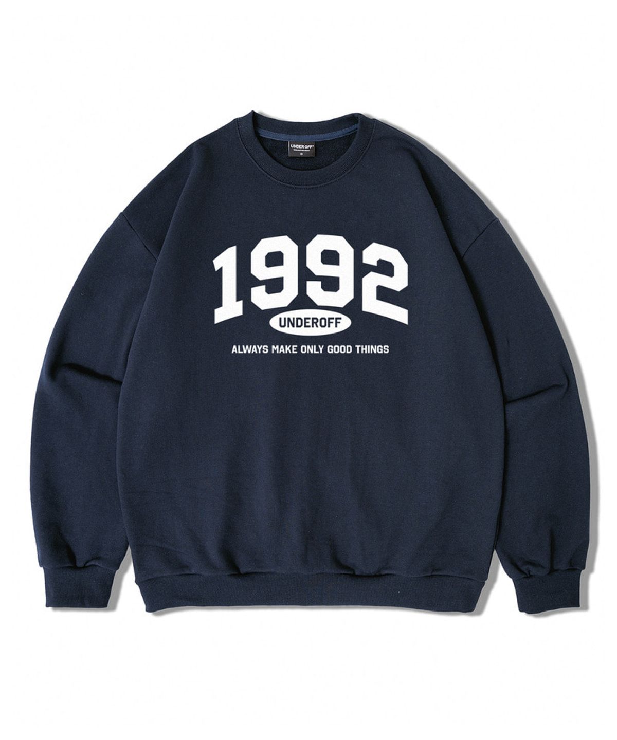 언더오프(UNDEROFF) 오버핏 맨투맨 스웨트 1992아치 화이트멜란지