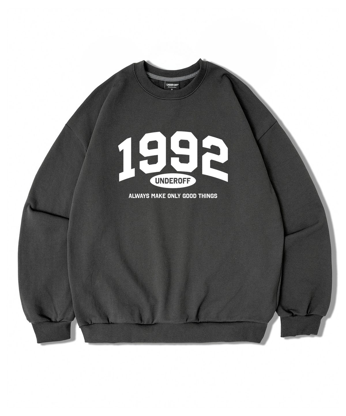 언더오프(UNDEROFF) 오버핏 맨투맨 스웨트 1992아치 다크그레이