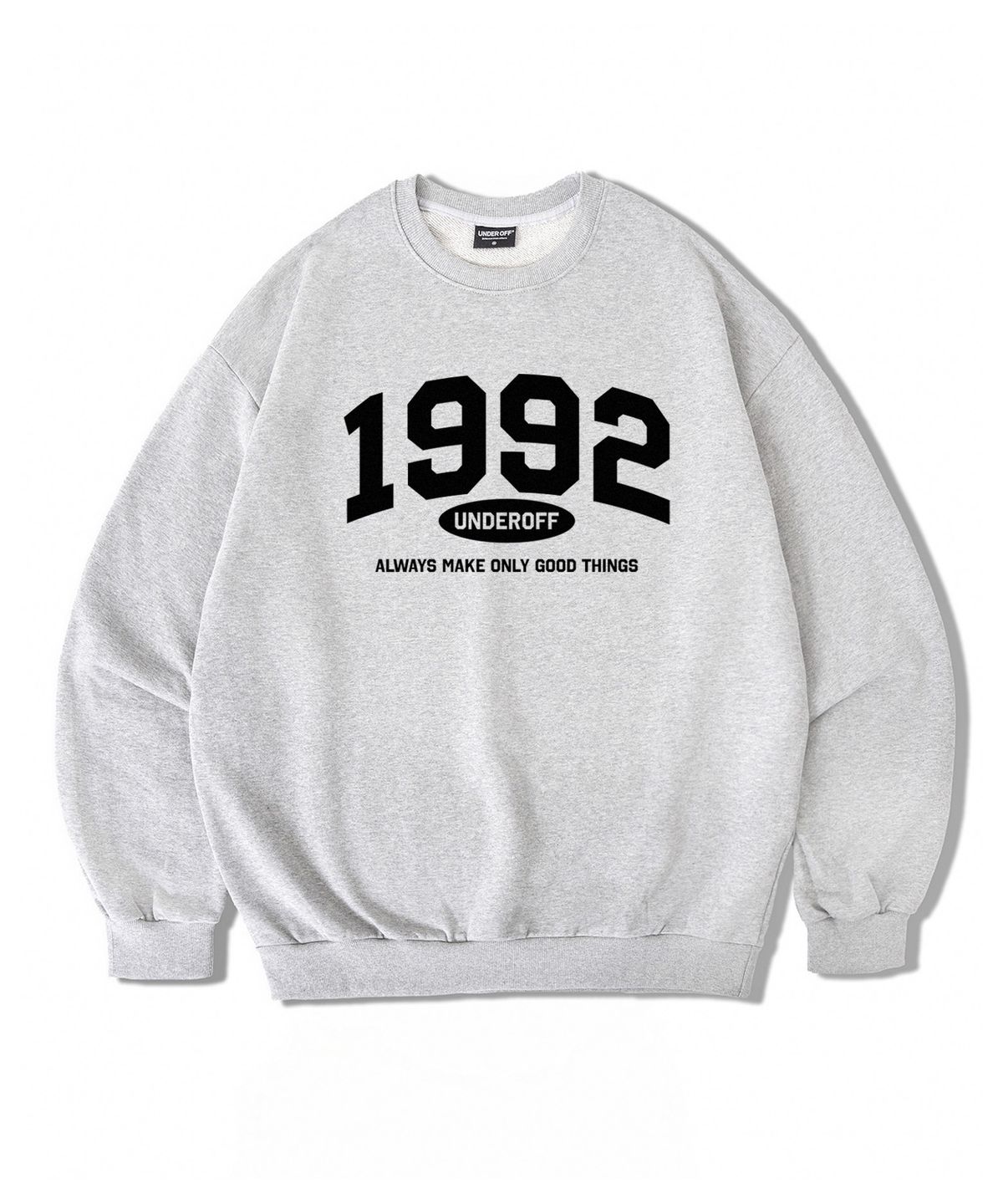 언더오프(UNDEROFF) 오버핏 맨투맨 스웨트 1992아치 다크그레이