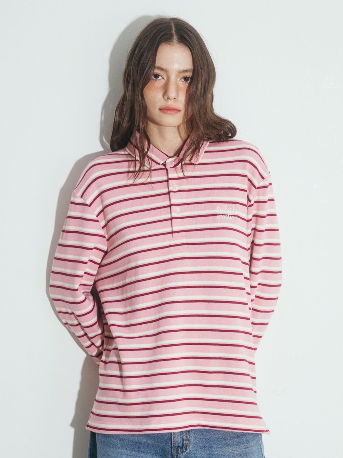오피쉬(OAFISH) STRIPE PIQUE LONG SLEEVE, PINK