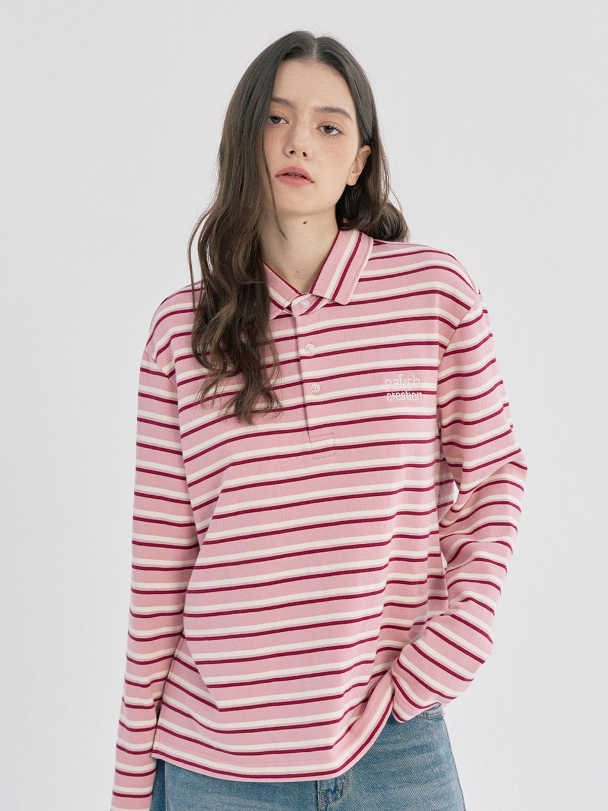 오피쉬(OAFISH) STRIPE PIQUE LONG SLEEVE, PINK