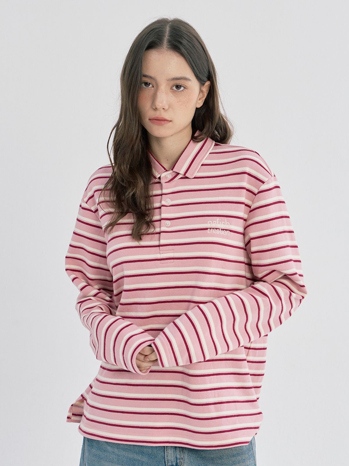 오피쉬(OAFISH) STRIPE PIQUE LONG SLEEVE, PINK