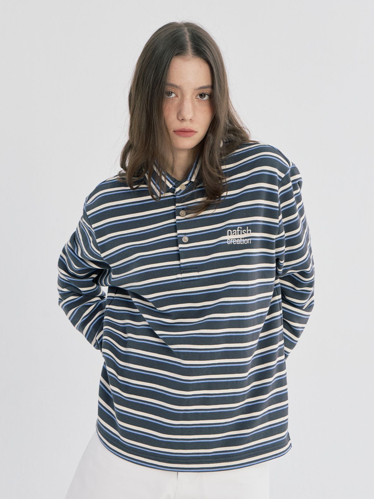 오피쉬(OAFISH) STRIPE PIQUE LONG SLEEVE, GRAY