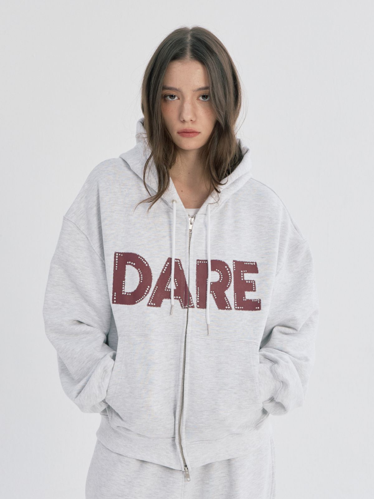 오피쉬(OAFISH) DARE BEADS TWO-WAY HOOD ZIP-UP, WHITE MELANGE