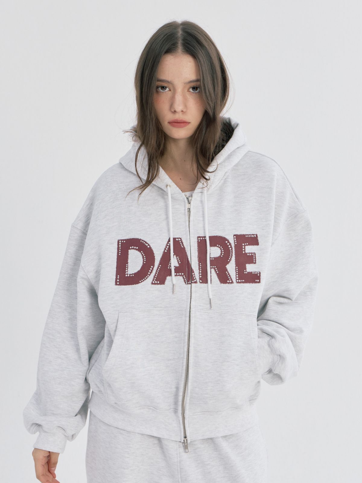 오피쉬(OAFISH) DARE BEADS TWO-WAY HOOD ZIP-UP, WHITE MELANGE