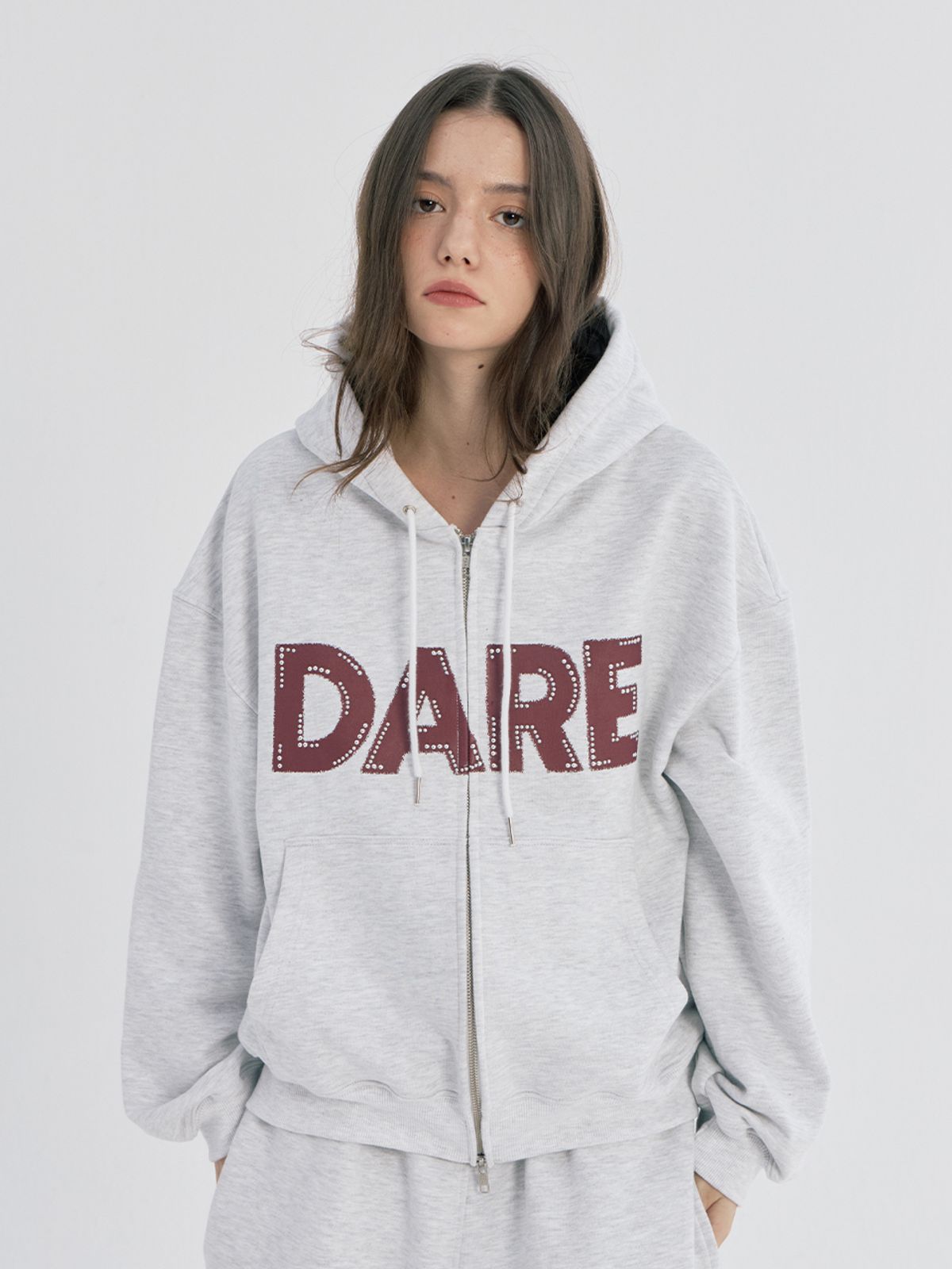 오피쉬(OAFISH) DARE BEADS TWO-WAY HOOD ZIP-UP, WHITE MELANGE