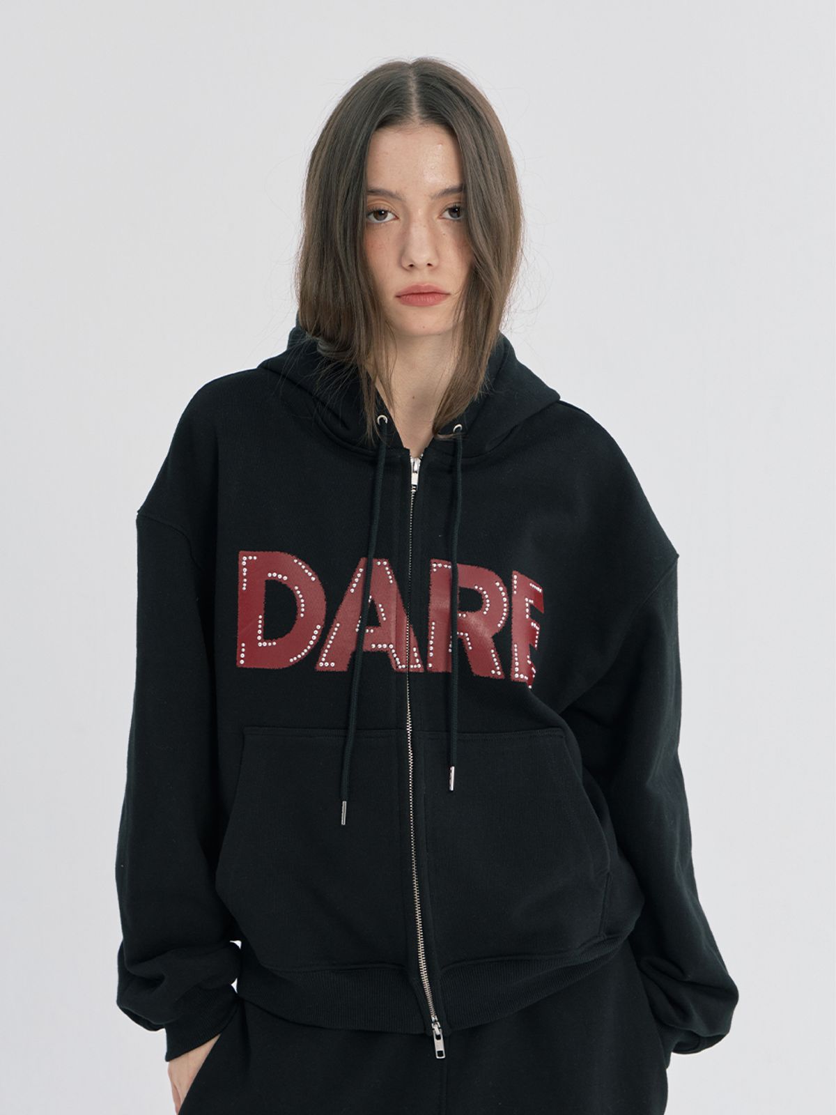 오피쉬(OAFISH) DARE BEADS TWO-WAY HOOD ZIP-UP, BLACK