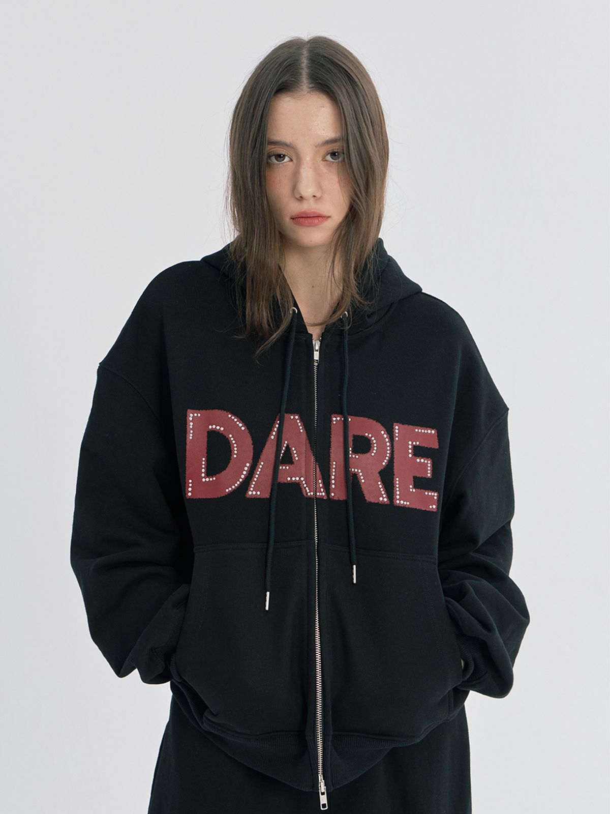 오피쉬(OAFISH) DARE BEADS TWO-WAY HOOD ZIP-UP, BLACK