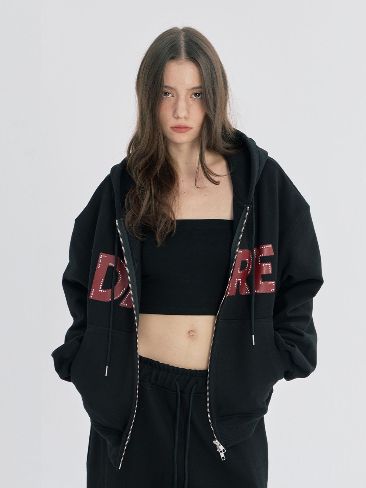 오피쉬(OAFISH) DARE BEADS TWO-WAY HOOD ZIP-UP, BLACK