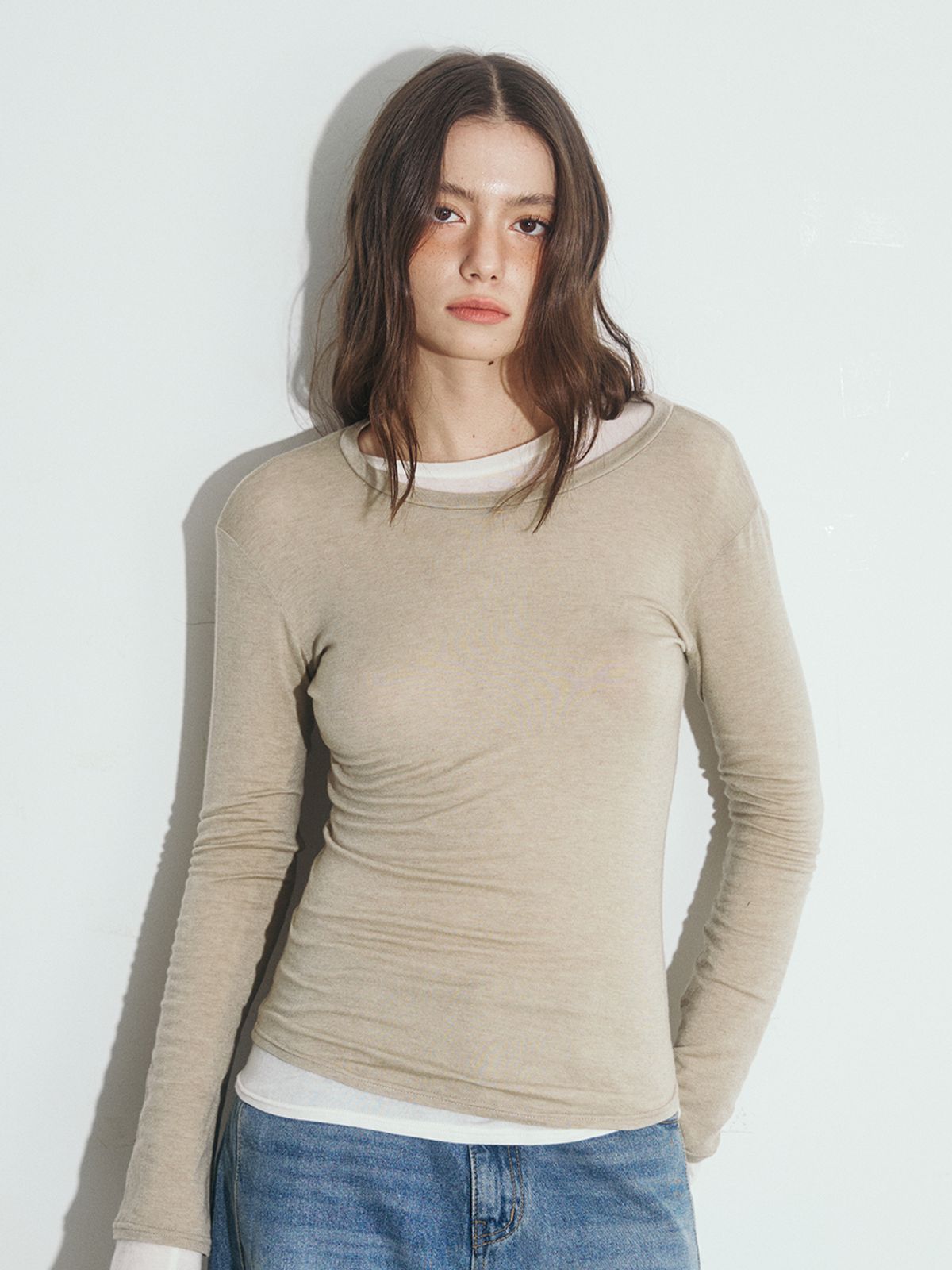 오피쉬(OAFISH) BASIC SEE-THROUGH LONG SLEEVE, BEIGE