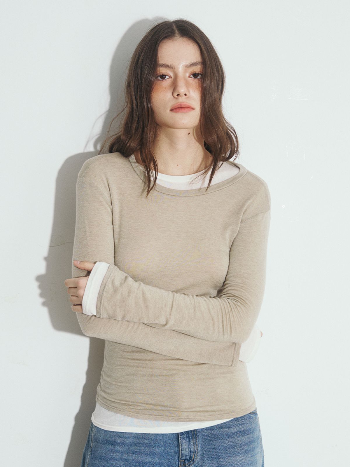 오피쉬(OAFISH) BASIC SEE-THROUGH LONG SLEEVE, BEIGE