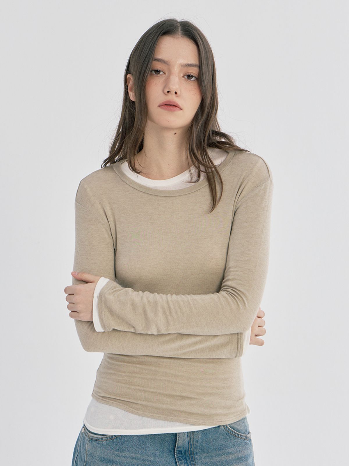오피쉬(OAFISH) BASIC SEE-THROUGH LONG SLEEVE, BEIGE