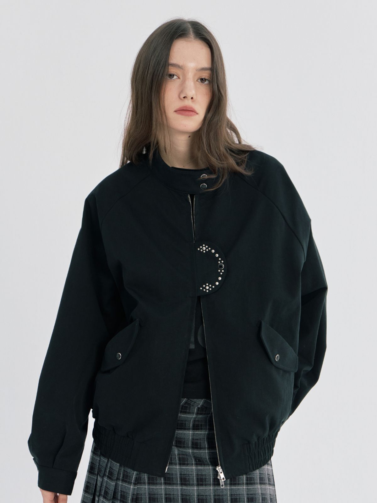 오피쉬(OAFISH) STUDDED TWO-WAY BARACUTA JACKET, BLACK