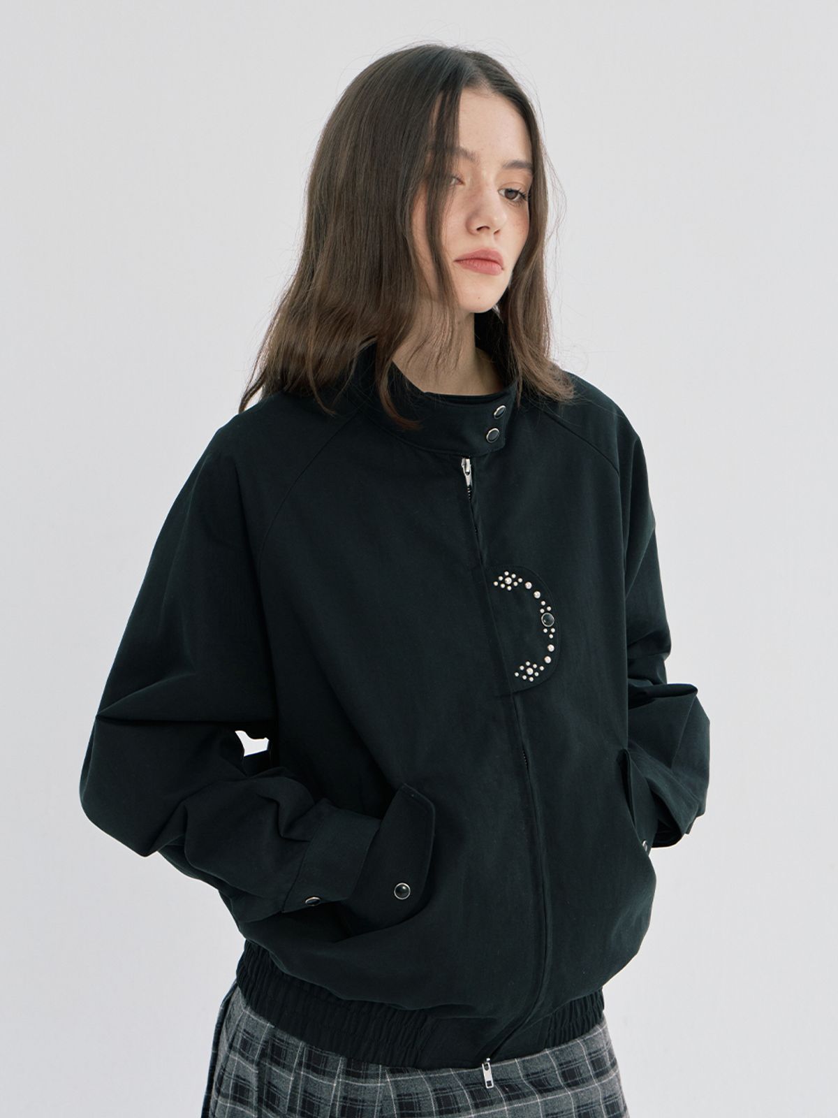 오피쉬(OAFISH) STUDDED TWO-WAY BARACUTA JACKET, BLACK