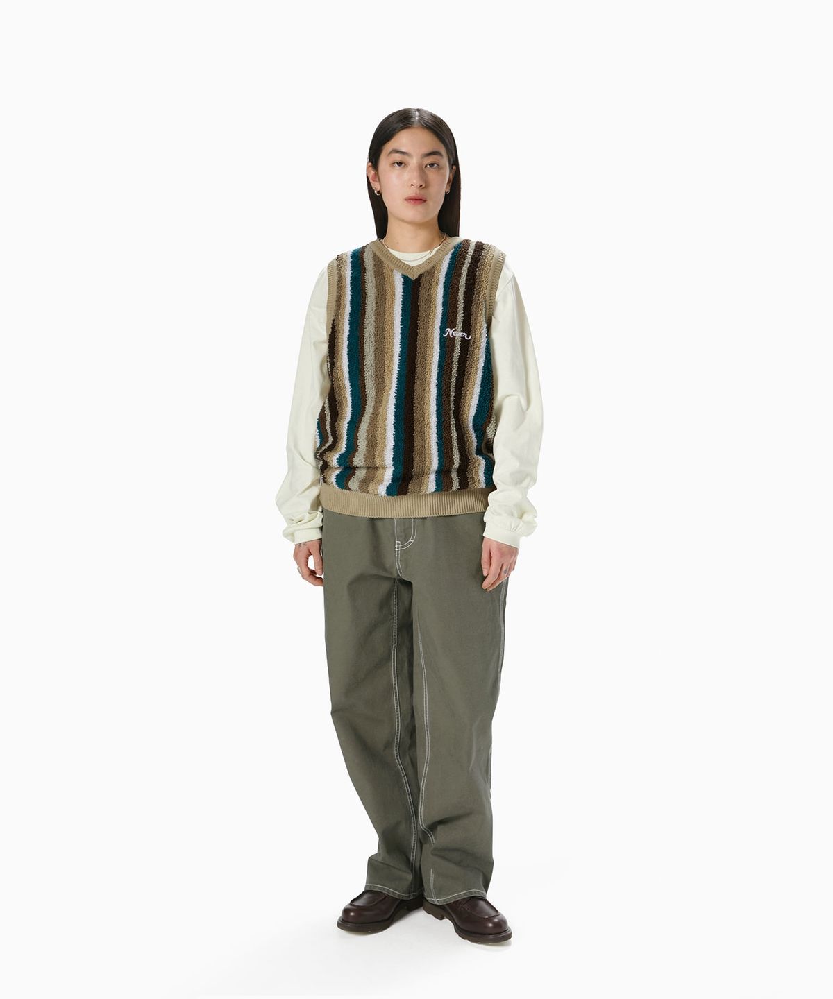 디스이즈네버댓(THISISNEVERTHAT) Striped Knit Vest Beige