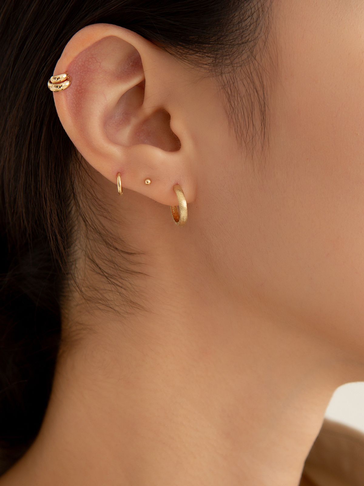 룬느(LUNNE) 14k 샌딩 글로우 원터치 링 귀걸이 (14k골드) LFE47