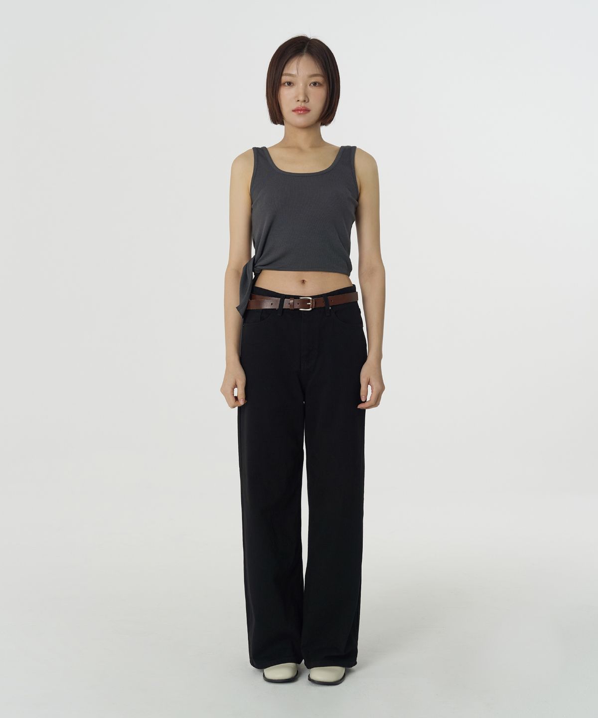 줄리아페페(JULIAPEPE) Unbalanced Slit Tank Top (Charcoal)