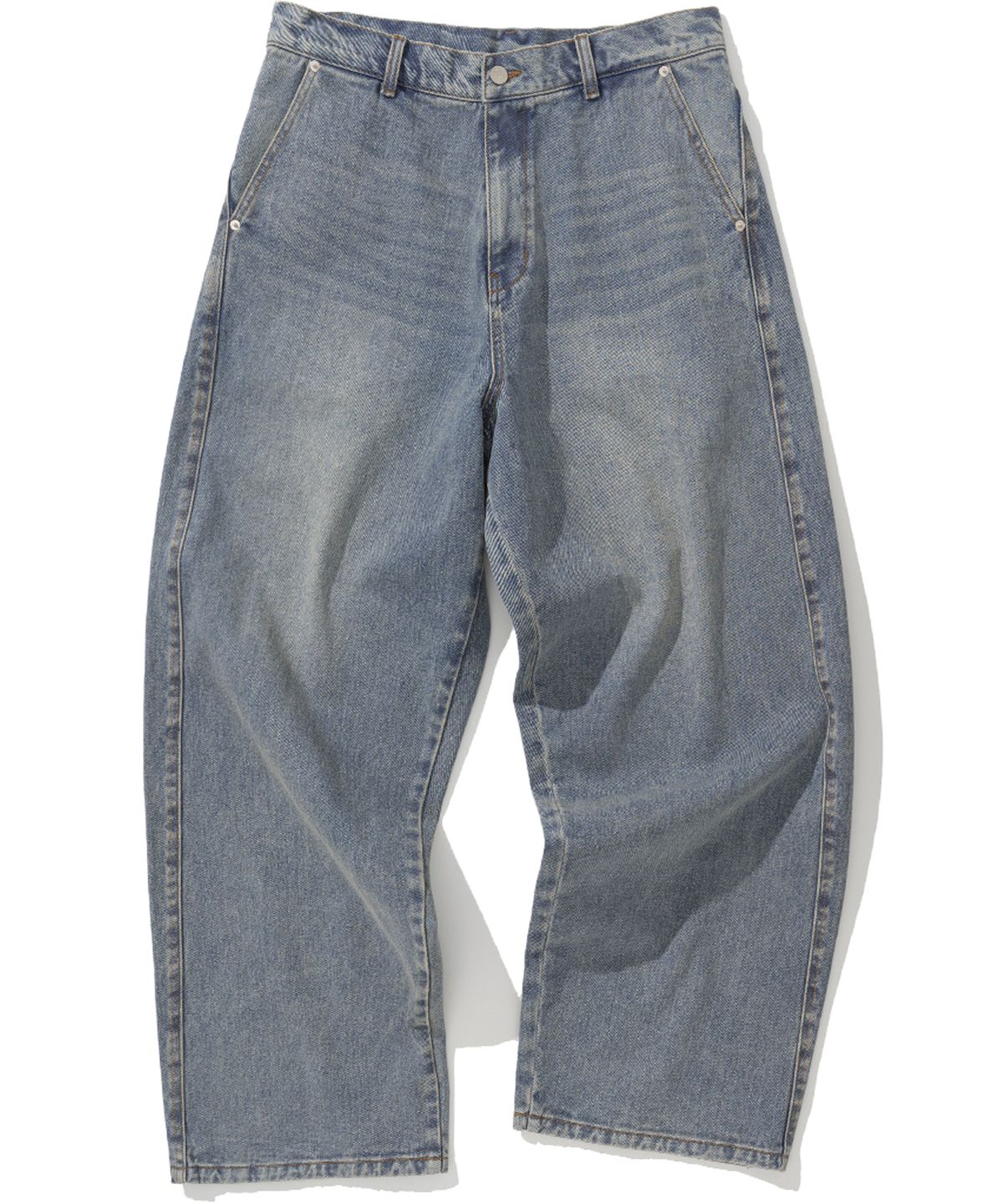 낫포너드(NOT4NERD) Curved Semi Wide Denim Pants - Deep Blue
