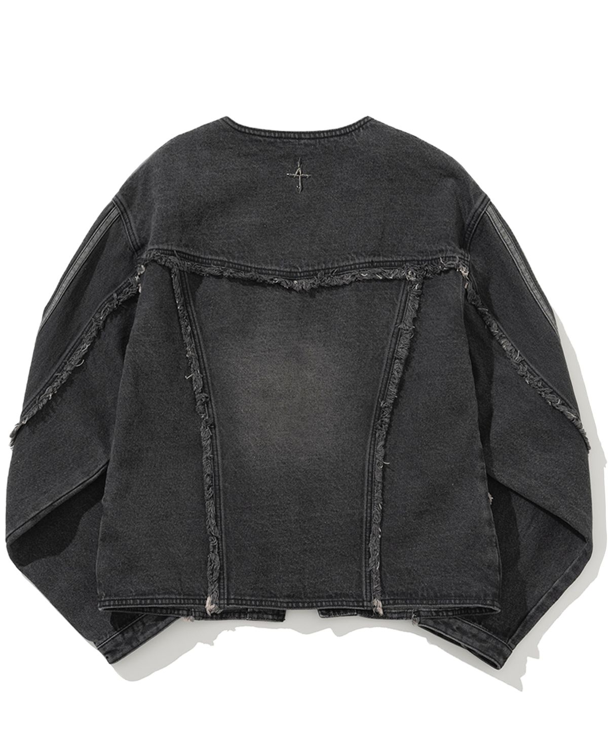 낫포너드(NOT4NERD) Cut Off Side Line V-Neck Denim Jacket - Black