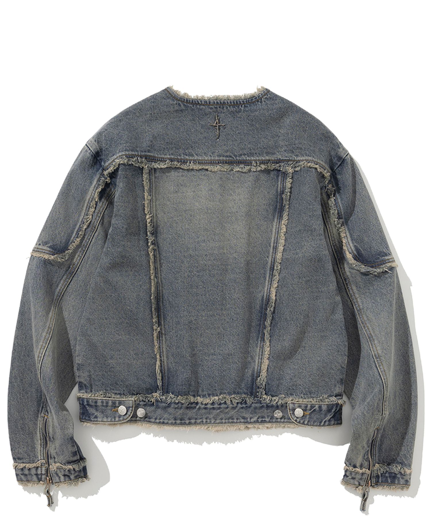 NOT4NERD ■ Cut Off Non-Collar Denim Jacket MUSINSA | NOT4NERD Cut Off Non-Collar Denim Jacket - Deep Blue