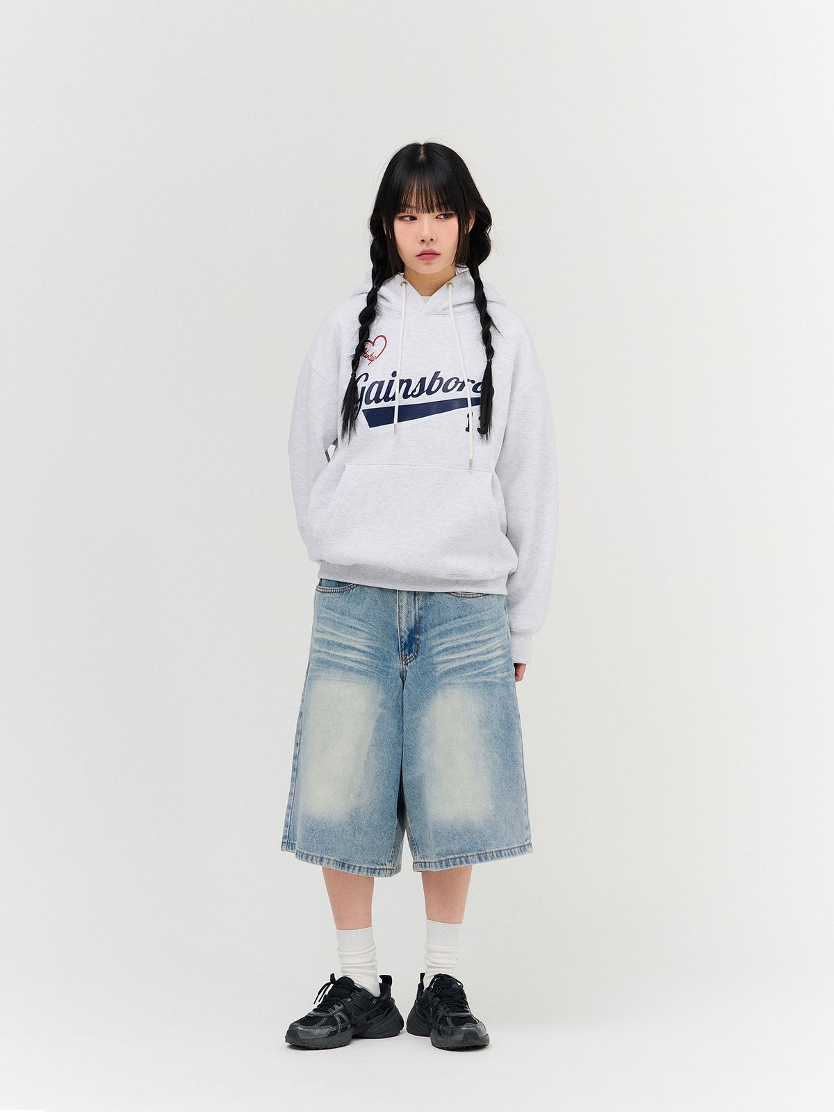 게인스보로(GAINSBORO) LOVE 팀로고 후드티_화이트멜란지