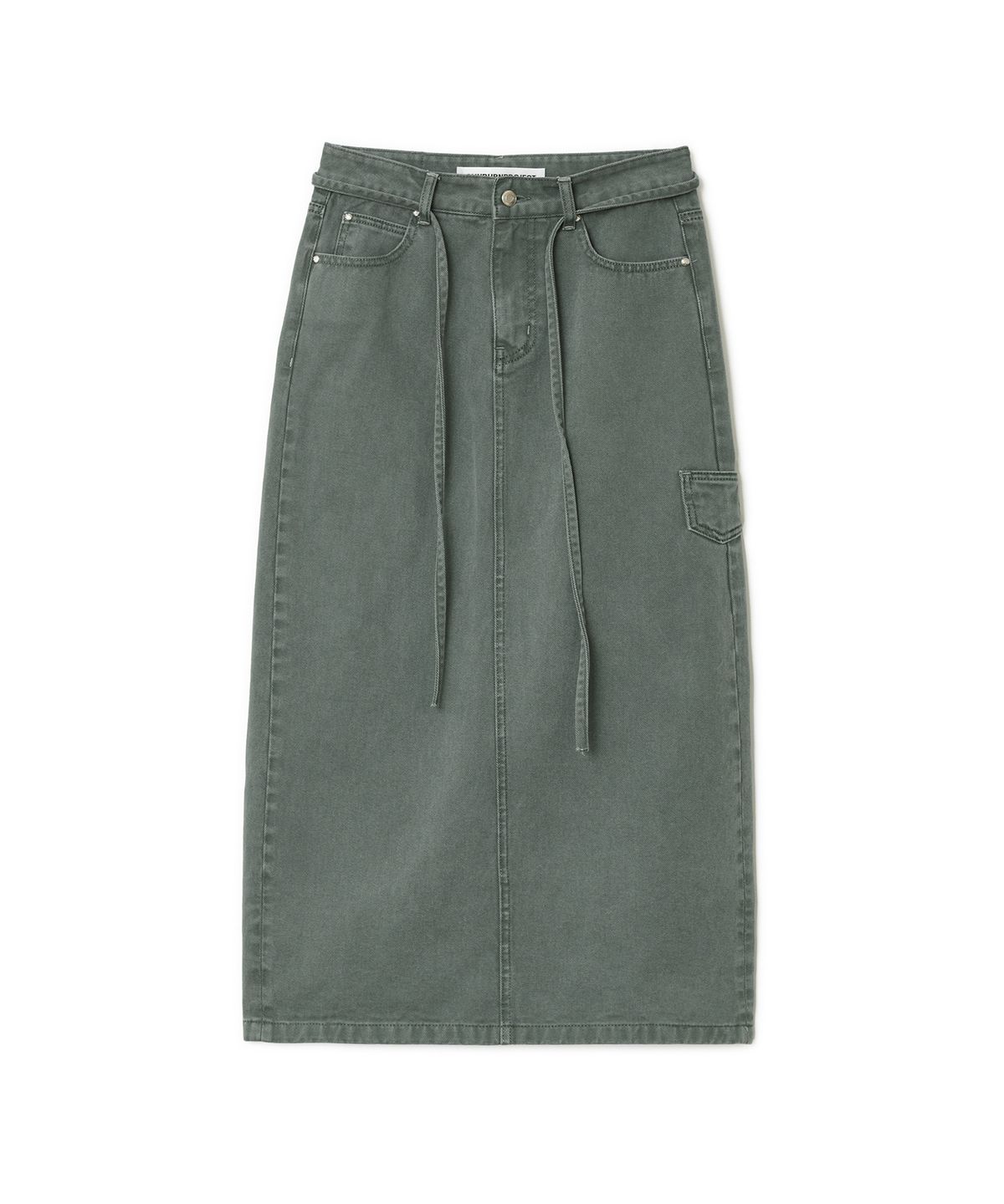 썬번프로젝트(SUNBURNPROJECT) String Color Denim Maxi Skirt, KHAKI