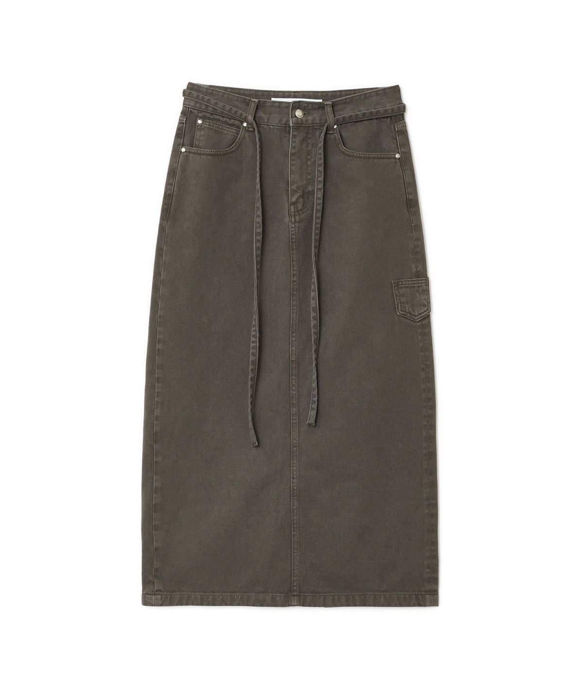 썬번프로젝트(SUNBURNPROJECT) String Color Denim Maxi Skirt, BROWN
