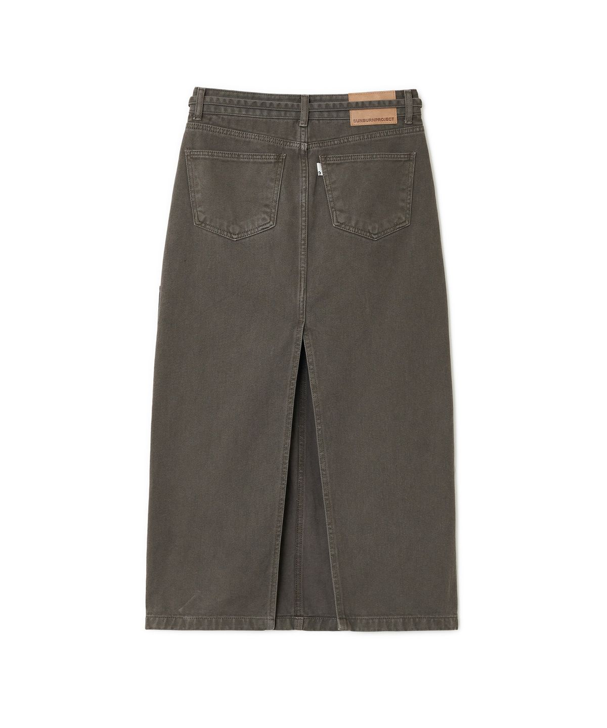 썬번프로젝트(SUNBURNPROJECT) String Color Denim Maxi Skirt, BROWN