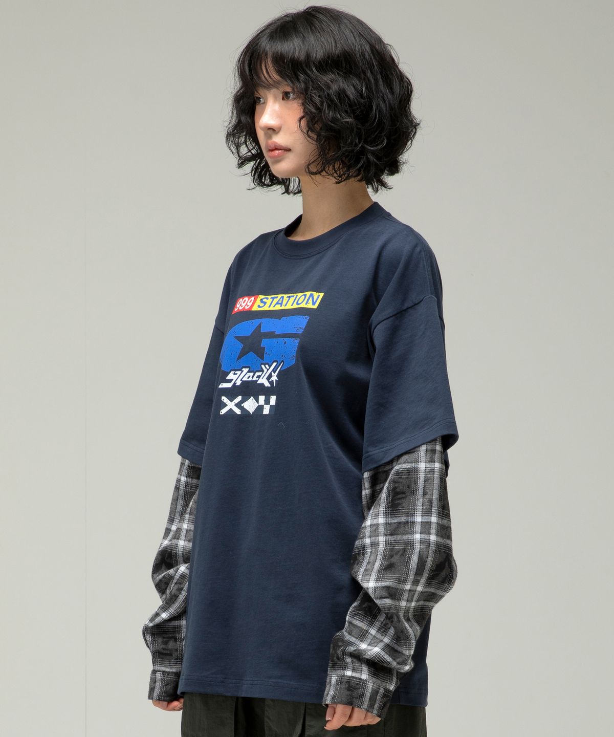 글랙(GLACK) GT136 셔츠 레이어드 티셔츠 (NAVY)