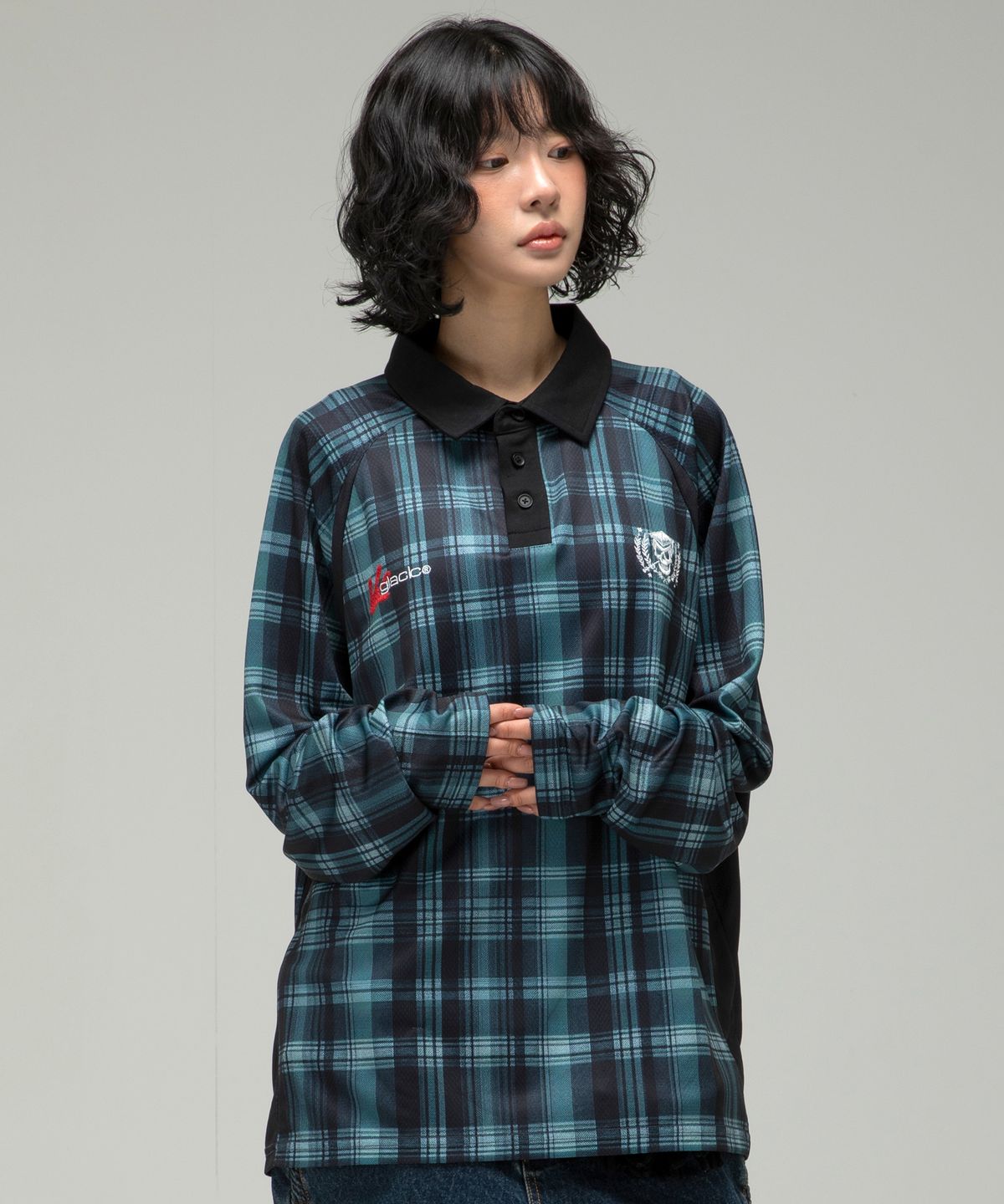 글랙(GLACK) GT117 그래피티 체크 롱슬리브 (GREEN)