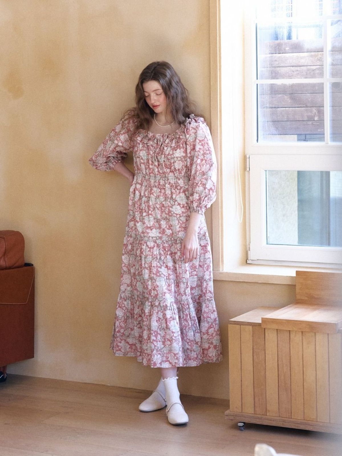 패브릭서울(FABRICSEOUL) flower cancan off shoulder long dress_pink